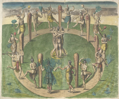 The Virginians manner of dancing at their religious festivals, 1618. Creator: Theodor de Bry.