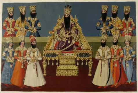 Fath Ali Shah enthroned with his sons, 1816-1820.  Creator: Abdallah Khan.
