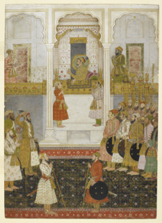 Shah Jahan in durbar, holding a ruby in his right hand, c1650.  Creator: Unknown.