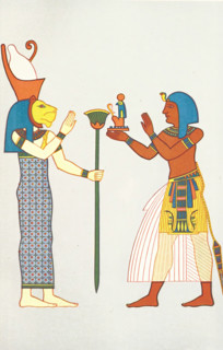 Ancient Egyptian goddess and worshipper, 1881.  Creator: Unknown.