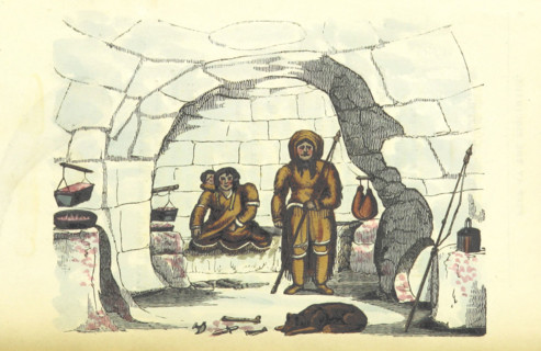 Inuit family in their igloo, 1825.  Creator: Unknown.