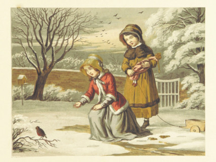 Two girls with a robin, 1853.  Creator: Unknown.