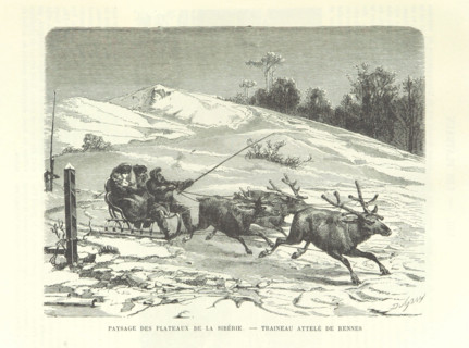 Siberian Plateau Landscape - Reindeer Sleigh, 1889.  Creator: Dumont.