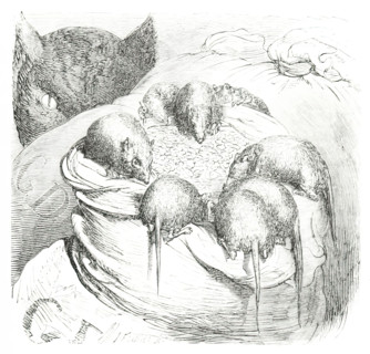 Cat watching rodents eating grain, 1860.  Creator: Unknown.