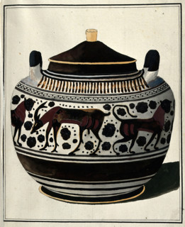 Greek lidded vessel (Corinthian lebes gamikos ?) decorated with a frieze of stylised..., 1700-1799. Creator: Augustin Dahlsteen.
