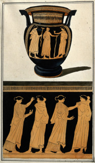 Above, red-figured Greek wine bowl (column krater); below, detail of decoration..., 1760-9. Creator: Augustin Dahlsteen.