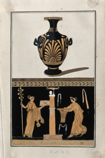 Above, red-figured Greek water jar (hydria) decorated with a palm motif; below..., 1760-9. Creator: Augustin Dahlsteen.