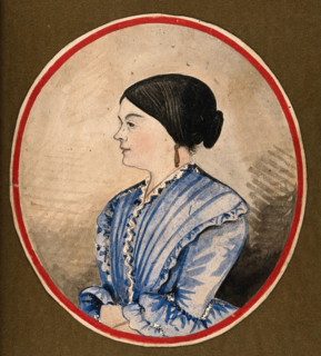 Mrs  Stephen Jenner in profile, head and shoulders, wearing a blue dress, 1856. Creator: Stephen Jenner.