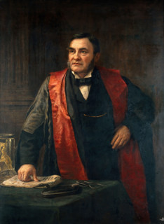 John Wood FRS, FRCS (1825-1891) giving a lecture, 1888. Creator: Henry Jamyn Brooks.