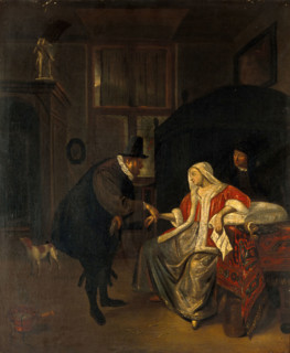 A physician taking the pulse of a lovesick girl, c1650s. Creator: Unknown.