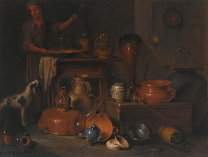 Pharmaceutical vessels: still life with a man and a dog. Creator: Giovan Domenico Valentino.
