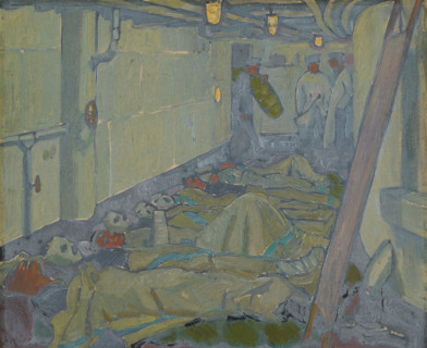 World War I: wounded sailors after treatment lying in hammocks on deck, c1918. Creator: Jan Gordon.