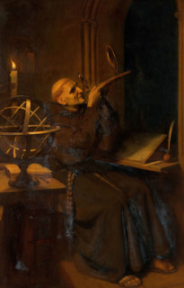 Roger Bacon in his observatory at Merton College, Oxford, c1260s, c1912 Creator: Ernest Board.