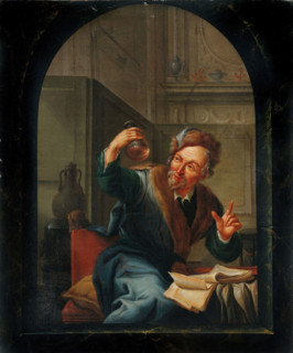 A physician or apothecary examining a flask at a casement, 1780. Creator: Willem Joseph Laquy.