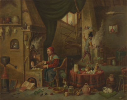 An alchemist in his laboratory, c1680s. Creator: Follower of David Teniers II.