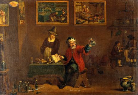A man examining a urine flask, c1680s. Creator: Follower of David Teniers II.