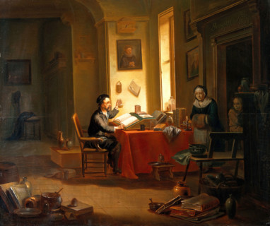A physician examining a urine-flask, c1740s. Creator: Justus Juncker.