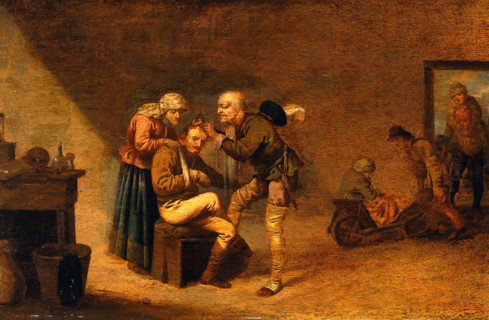 A surgeon attending to a man's head, c1630s. Creator: Pieter Jansz. Quast.