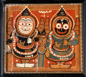 Balarama and Jagannath holding bows in their left hands, with Subhadra between them, c1880/1910. Creator: Unknown.
