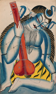 An intoxicated Shiva holding a sitar or tambura in the form of a lingam. Creator: Unknown.
