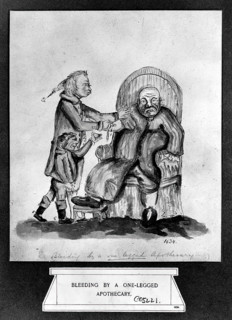 A surgeon-apothecary bleeding a patient, his servant boy catches the drops. Creator: Unknown.