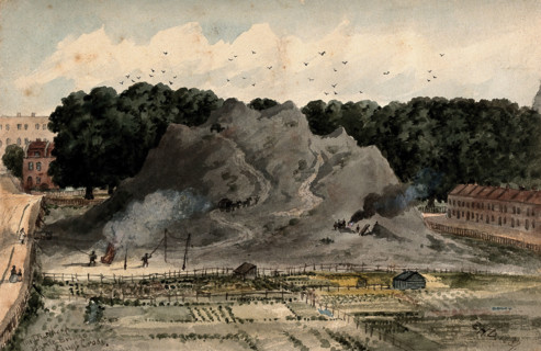 King's Cross, London: the Great Dust-Heap, next to Battle Bridge and the Smallpox Hospital, 1837. Creator: EH Dixon.