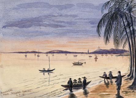 Singapore: view towards Singapore from the beach at Tanjong Katong at sunset, 1879. Creator: John Edmund Taylor.