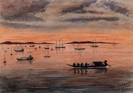 Singapore: sunset over the harbour, 1879. Creator: John Edmund Taylor.