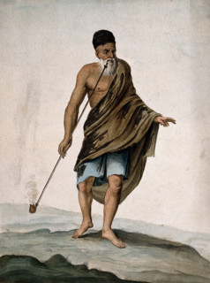 An old man in cloak and turban smoking a long pipe (chibouk), 1800-1899. Creator: Unknown.