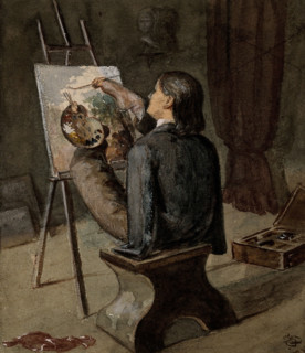 A painter born without arms who paints with his feet. Creator: Unknown.