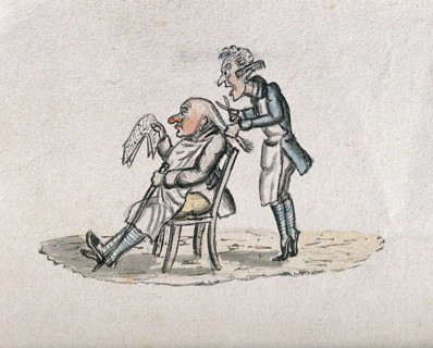A barber cutting a man's hair. Creator: Unknown.
