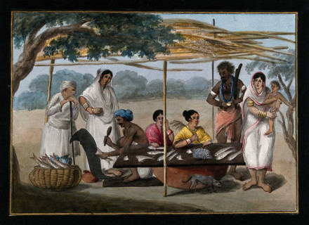India: a fishmonger's stall, (between 1800 and 1899?). Creator: Unknown.