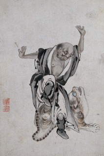 A Chinese man with a giant cat, (between 1800 and 1899?). Creator: Unknown.