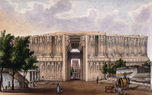 Trichy: first gate at the temple dedicated to Lord Vishnu at Srirangham, (between 1800 and 1899?). Creator: Unknown.