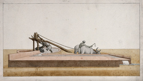 Two men drawing water from a well to channel into the fields, (between 1800 and 1899?). Creator: Unknown.