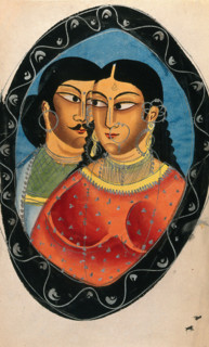 Two lovers surrounded by an oval frame. Creator: Unknown.