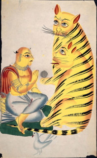 A holy man with two tigers, (between 1860 and 1869?). Creator: Unknown.