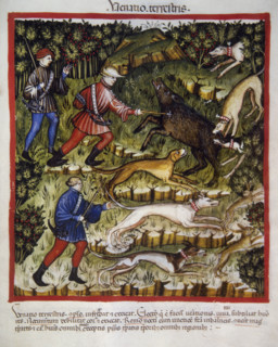 Boar hunting, 14th century.  Creator: Unknown.