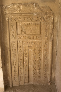 Hieroglyphic writing and deceased ofering food to the gods, Necropolis of Saqqara, Egypt, 2003. Creator: Unknown.