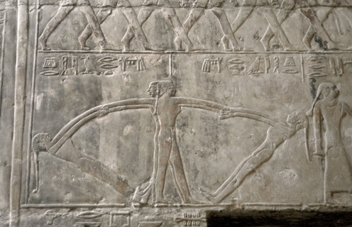 Polychrome relief depicting dancers, Mastaba of Mereruka, Saqqara, Egypt, 2340 BC (2003). Creator: Unknown.