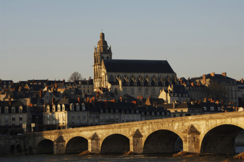 Saint Louis Cathedral and Jacques Gabriel Bridge over the Loire river, Blois, France, 2019. Creator: Unknown.