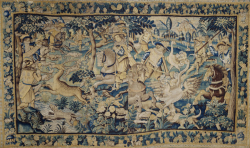 Deer Hunt and An Ostrich Hunt. Tapestry, 17th century. Creator: Anonymous master.