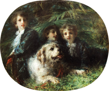 Prince Troubetzkoy's Children with Their Dog, 1874. Creator: Ranzoni, Daniele (1843-1889).