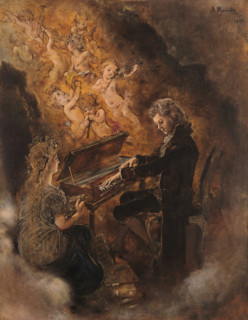 Wolfgang Amadé Mozart (Mozart at his clavichord), 1877. Creator: Romako, Anton (1832-1889).