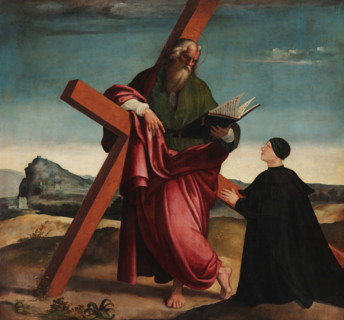 Saint Andrew with the Donor Iacopo Lauro in Prayer, 1529. Creator: Sabatini, Andrea (1480-1545).