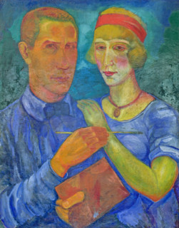 Self-portrait with His Wife Capitoline, 1920. Creator: Palmov, Viktor Nikandrovich (1888-1929).