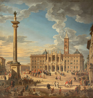 View of the Piazza Santa Maria Maggiore, 1742. Creator: Pannini (Panini), Giovanni Paolo (1691-1765).