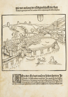 Detailed view of Lucerne. From Kronika by Petermann Etterlin, 1507. Creator: Master D.S. (active Early 16th cen.).