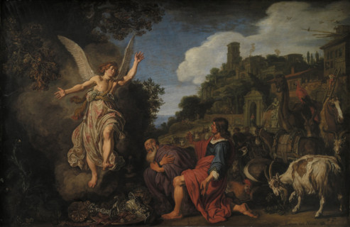 The Angel Raphael Takes Leave of Old Tobit and his Son Tobias, 1618. Creator: Lastman, Pieter Pietersz. (1583-1633).