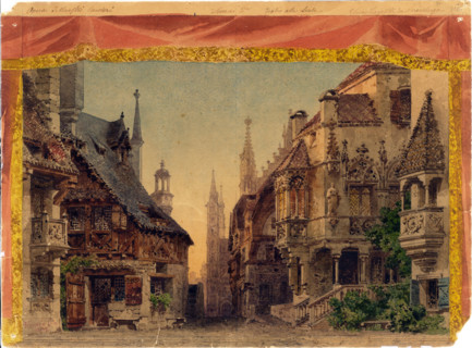 Stage design for the opera Die Meistersinger von Nürnberg by R. Wagner, 1899. Creator: Ferrario, Carlo (1833-1907).